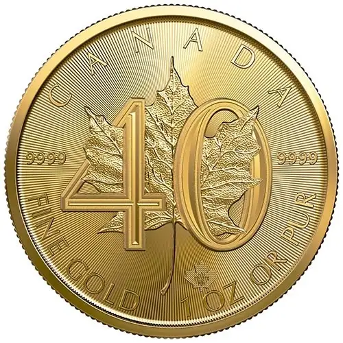 2019 1oz Canadian Gold Maple Leaf 40th Anniversary