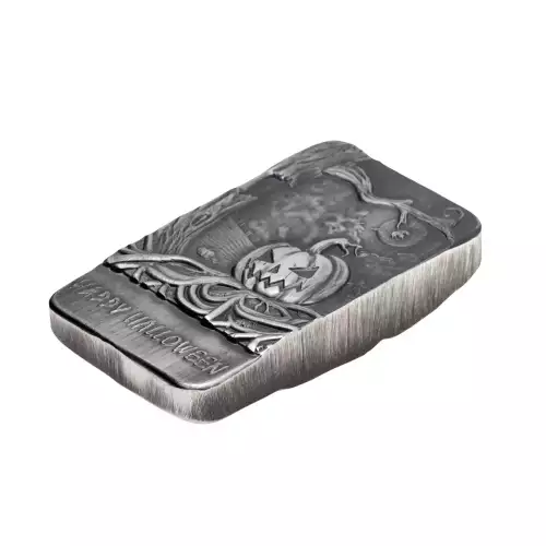 Argentia Silver Art - 3 oz Bar - Happy Halloween - Antique