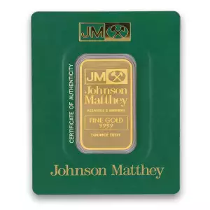 Johnson Matthey Gold Bar w/Assay Card, 1oz .9999 (2)