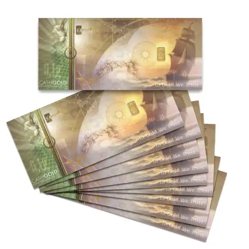 KaratPay Banknote w/Nadir Gold Bar .9999, 1/10th Gram (10)