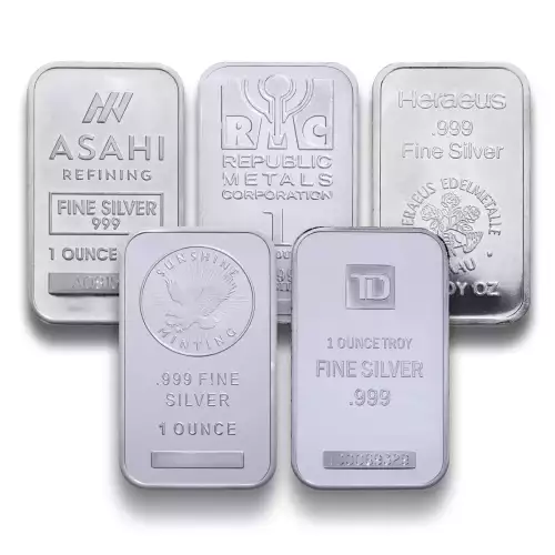 Misc. Minted Silver Bar, 1 oz (5)