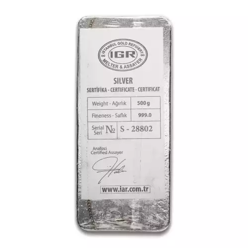 Misc. Minted Silver Bar, 500g, 1/2 Kilo (16.075 Tr Oz)