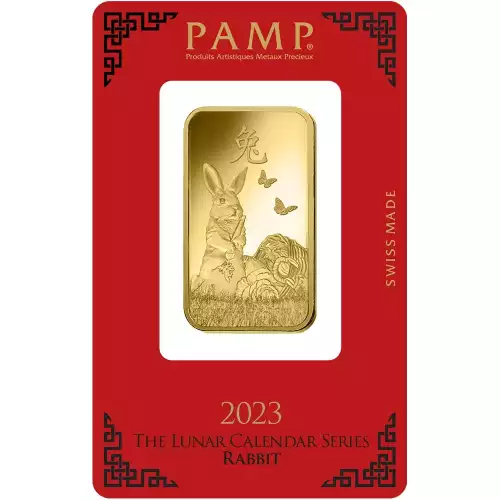 PAMP 1 oz. Lunar Gold Bar - Rabbit 2023 (4)