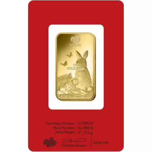 PAMP 1 oz. Lunar Gold Bar - Rabbit 2023 (3)