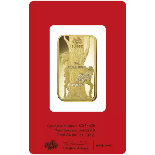 PAMP 2014 Lunar Gold Bar 1 oz. - Horse