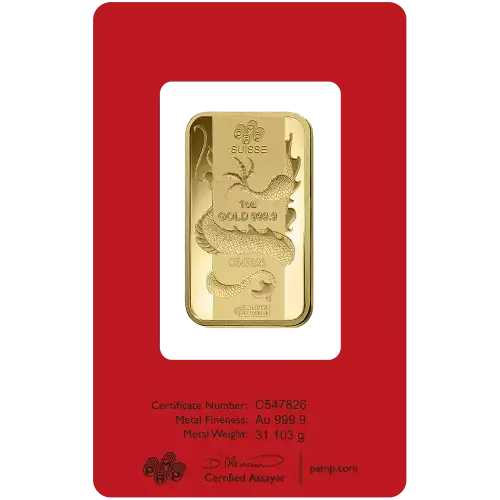 PAMP Gold Bar - Year of the Dragon, 1oz - 2012