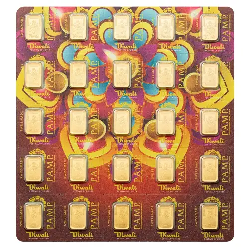 PAMP Suisse Gold MultiGram Sheet - Diwali w/Rangoli Art, 25 x 1 gram (6)