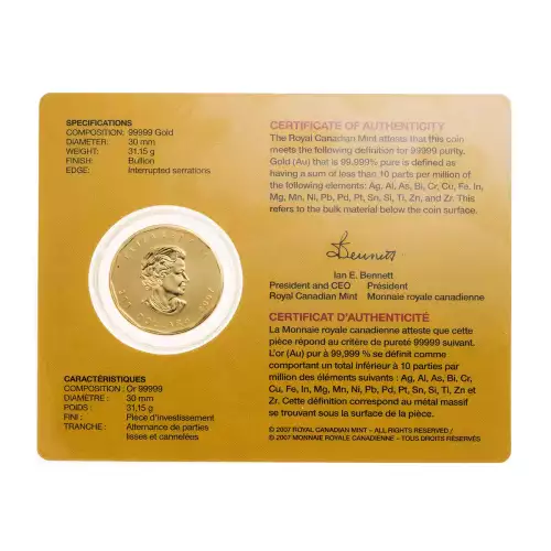 RCM Gold Coin (.99999), 1 oz - Misc. Dated	  (5)