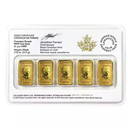 RCM Legal Tender Gold Bar, 1/2oz (1/10oz x 5) 