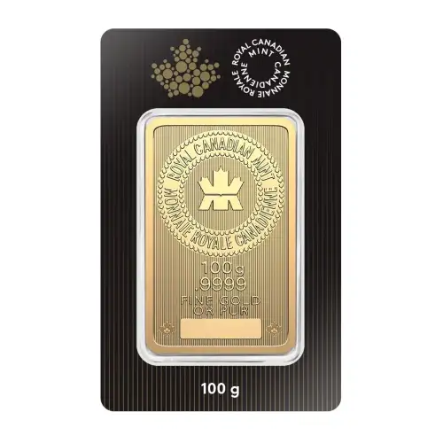 Royal Canadian Mint (RCM) Gold Bar, 100 gram .9999