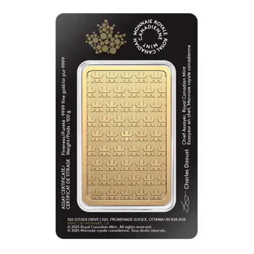 Royal Canadian Mint (RCM) Gold Bar, 100 gram .9999 (2)