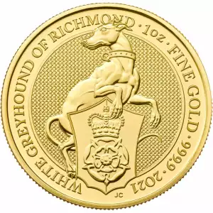 UK Royal Mint Gold Queen's Beast 1 oz: White Greyhound of Richmond - 2021 (2)