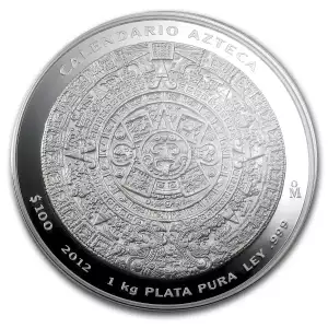 2012 Mexico 1 kilo Silver Aztec Calendar