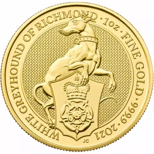 UK Royal Mint Gold Queen's Beast 1 oz: White Greyhound of Richmond - 2021 (2)