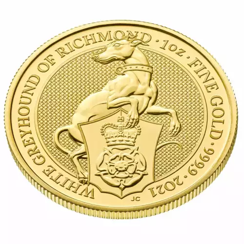 UK Royal Mint Gold Queen's Beast 1 oz: White Greyhound of Richmond - 2021